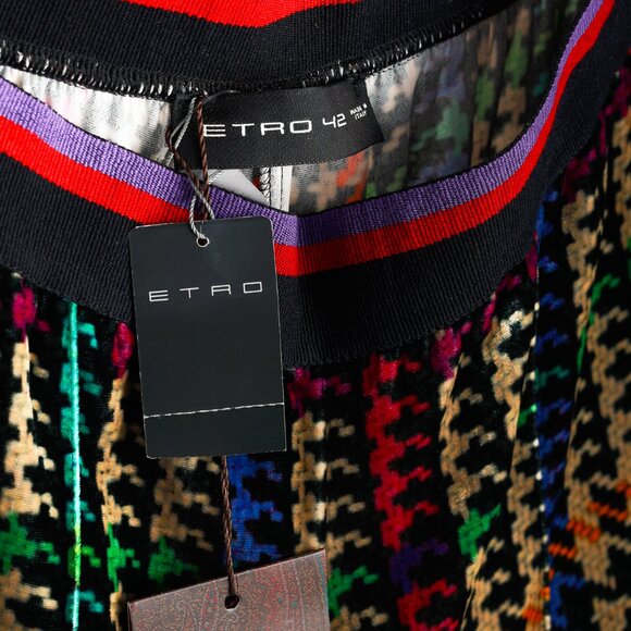 Etro Beige & Black Multicoloured Houndstooth Velvet Pants - Picture 7 of 9